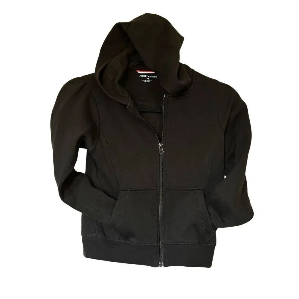 Liberty & Valor Girls Black Zip Up Hoodie Sweatsuit Top & Bottom Sz 7/8